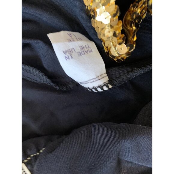 Adult Large 1 piece Bodysuit Leotard Black Gold Sequined Sleeveless Sparkle Blin - Picture 4 of 4